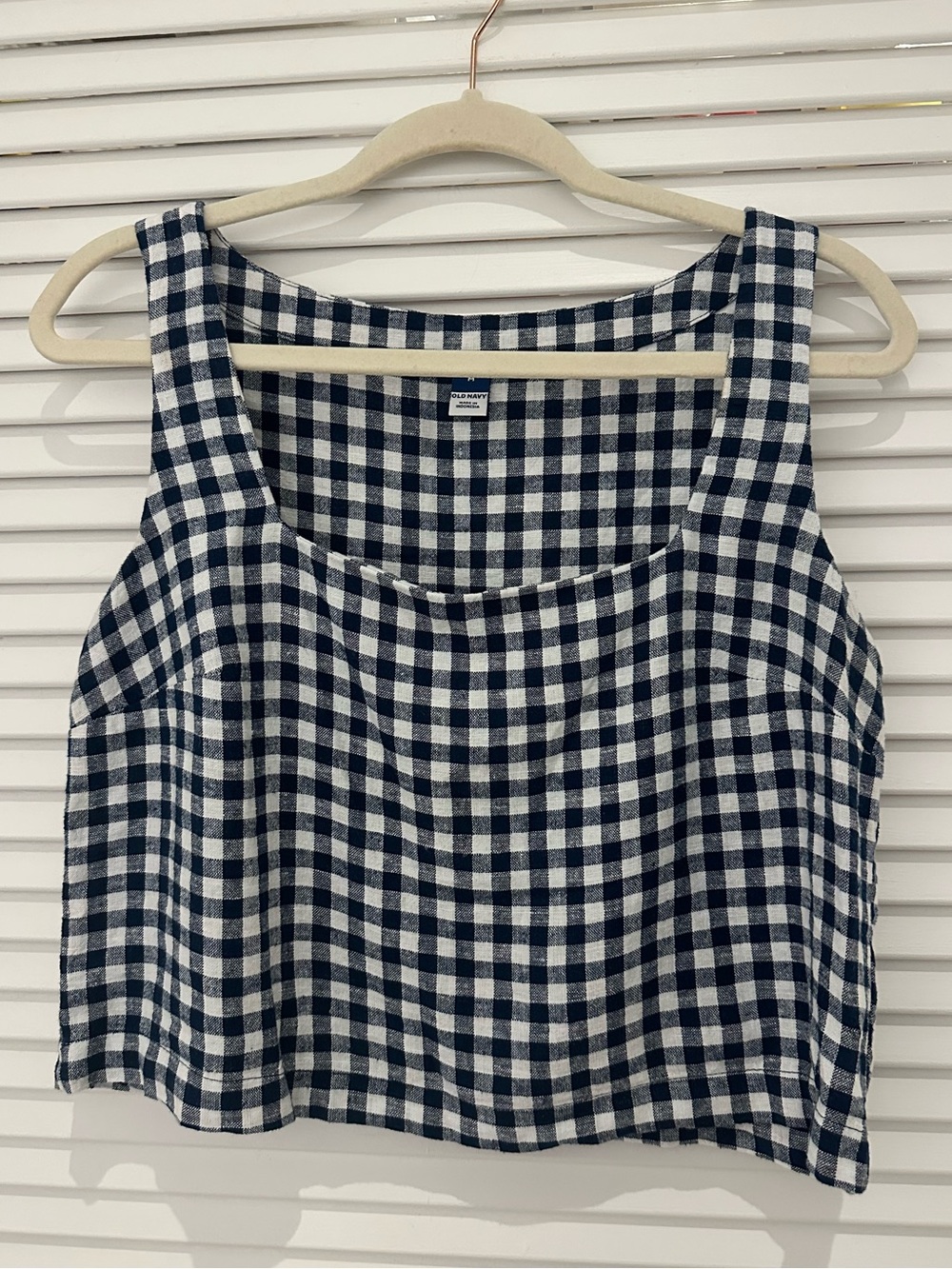 Old Navy Boxy Squareneck Cropped Gingham Top